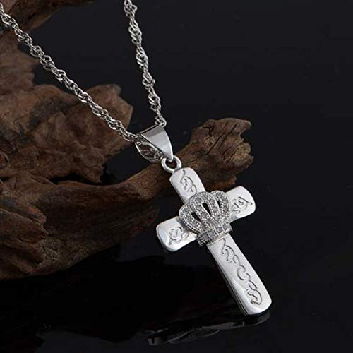 Collier de Croix en or blanc 18K avec pendentif minimaliste chrétien