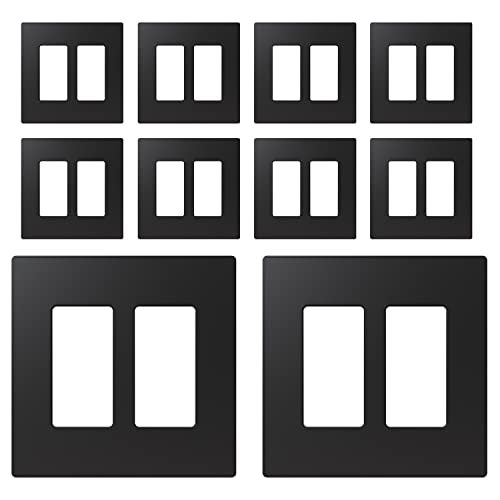 Image of ELEGRP 2-Gang Screwless Decorative Wall Plates, Mid-Size Cover Plates, Unbreakable Thermoplastic Faceplate Cover for Decorator Receptacle Outlet Switch, UL Listed (10 Pack, Matte Black)
