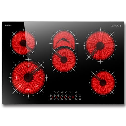 Image of Karinear Electric Cooktop 30 Inch, 5 Burners Radiant Stovetop, Sensor Touch Control, Multi-functional Electric Ceramic Cooktop, Drop-in Install, 8400W 220V(No Plug)
