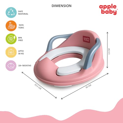 Image of Apple Baby Kids Potty Training Seat with Handles for Western Toilet | Comfortable & Anti-Slip Baby Toilet Trainer PS1067 (PINK)