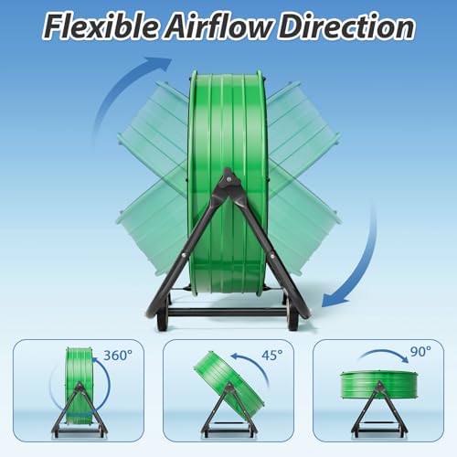 Image of LifePlus 24 Inch Industrial Drum Fan, 320W High Velocity Floor Fan, 3 Speed Heavy Duty Metal Air Circulator, 360 Tilt with Casters Handle ETL Standard for Patios, Warehouse, Commercial, 8900CFM