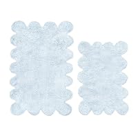 Allure Two Piece Scallop Bath Mat Set 100% Cotton – Super Soft, Absorbent, Quick Dry Scalloped Bathroom Rugs (Baby Blue)