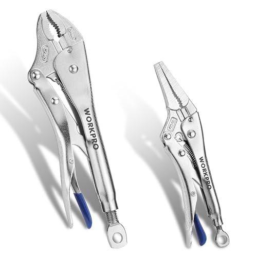 WORKPRO 2-Piece Locking Pliers Set, 6.5 Inch Long Nose & 10 Inch Curved Jaw, CR-MO Steel Construction with Adjustable Screw, Multipurpose Clamping Tool for Automotive, Welding, and Home DIY