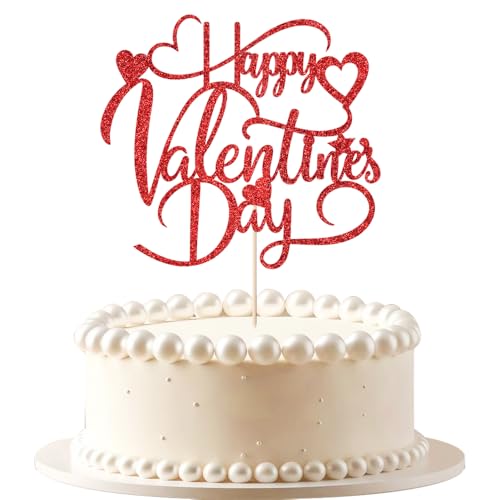 VQOUZVSR Decoración para tartas de San Valentín, decoración de pastel con purpurina roja para el día de San Valentín, boda, compromiso, despedida de soltera, fiesta de cumpleaños