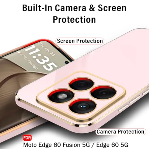 Image of TheGiftKart Luxurious Golden-Plated Back Cover Case for Motorola Moto Edge 60 Fusion 5G / Edge 60 5G | Raised Lips for Camera & Screen Protection | Shockproof Design | Stylish Back Cover (TPU, Pink)