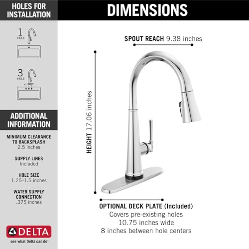 Image of Delta Faucet Emmeline Touch Kitchen Faucet Chrome, Chrome Kitchen Faucets with Pull Down Sprayer, Kitchen Sink Faucet, Touch Faucet, Delta Touch2O Technology, Lumicoat Chrome 9182T-PR-DST