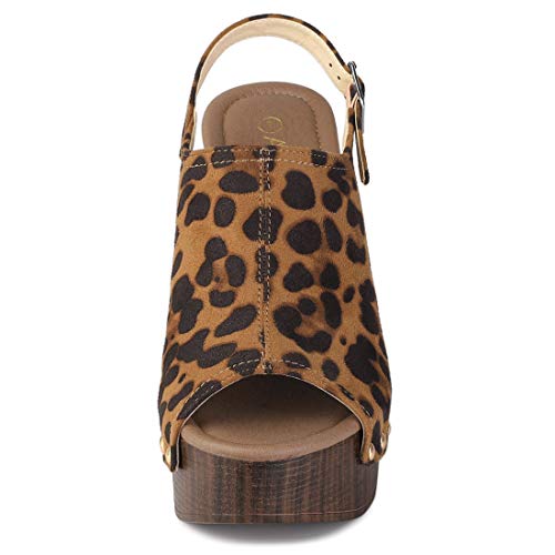 Allegra K Women's Slingback Platform Chunky Heel Leopard Sandals - 8 M Us #TOP1