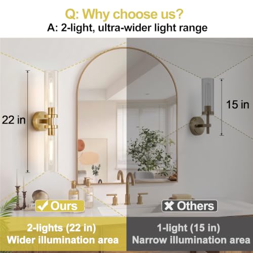 Image of Battery Operated Wall Sconces Set of Two, Brushed Gold Wall Light fixtures with Wireless Remote Control,Rechargeable Dimmable Wall Sconces with 3000K Bulbs for Bathroom Mirror Living Room Bedroom