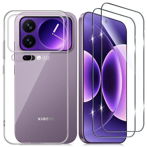 Aerku Hülle Kompatibel mit Xiaomi Mi 17 Pro Max 5G mit 2 Stück Panzerglas Schutzfolie, 9H HD Anti-Kratzer Bildschirmschutzfolie, Transparent Silikon TPU Schutzhülle Ultra Thin Back Cover Handyhülle