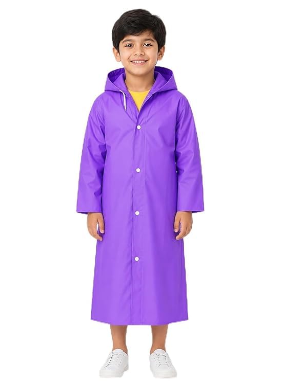 Image of W+ Kids Waterproof Raincoat for Boys & Girls | Full Length Hooded Rain Wear | Lightweight PVC Monsoon Rain Coat for Children (Green)