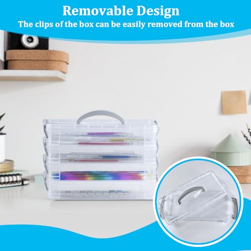 EUIEUT Pen Storage Organiser with Lids, 2 Pcs x 4 Tier Clear Plastic Craft Storage Box, Portable Pencil Case, Multipurpose Compartment Storage Boxes for Art Supply, Pencil, Drawing Tools, Small Parts 4 EUIEUT Pen Storage Organiser with Lids, 2 Pcs x 4 Tier Clear Plastic Craft Storage Box, Portable Pencil Case, Multipurpose Compartment Storage Boxes for Art Supply, Pencil, Drawing Tools, Small Parts - Image 4