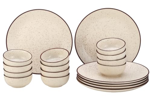 Image of Bodhi House Solid Handcrafted Stoneware Ceramic Dinner Set, Dish Set Serving, Microwave and Dishwasher Safe, Bone-ash Free, Crockery Set for Dining and Gifting (Beg-SPCK, Pack of 18 (6F+12K))