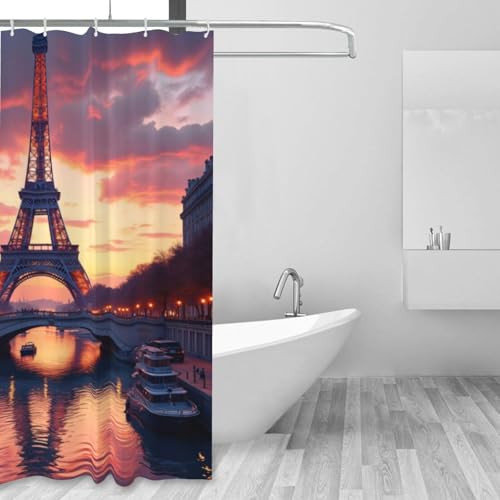 Rideau de douche anti-adhérence en tissu épais imprimé Eiffel n°26 résistant - 6