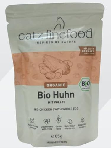 catz finefood Organic Bio Katzenfutter Huhn - Monoprotein Nassfutter in Bio-Qualität für Katzen - Artgerechte Ernährung mit 94% Fleischanteil Made in Germany (6 x 85g)