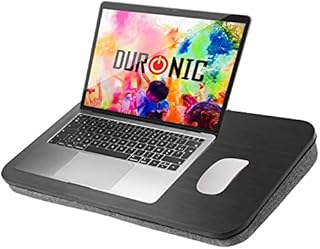 Duronic Laptop Tray with Cushion DML412 | Ergonomic Lap Desk for Bed, Sofa, Car | Large Flat Platform | Foam Cushion Support | Black | Portable Design with Carry Handle | For Home/Office