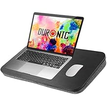 Duronic Laptop Tray with Cushion DML412 | Ergonomic Lap Desk for Bed, Sofa, Car | Large Flat Platform | Foam Cushion Support | Brown | Portable Design with Carry Handle | for Home/Office