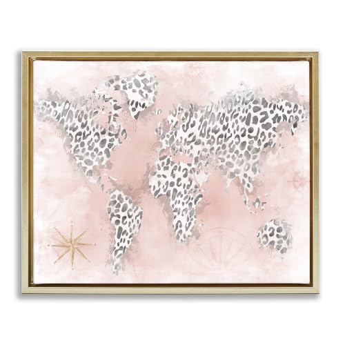 Glam Cheetah Continent Shapes Map, 24 x 30 Inch Canvas in Floater Frame