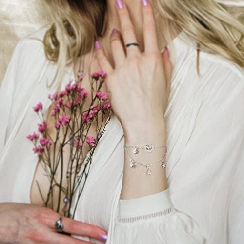 Mesovor Dainty Moon Star Link Bracelet, 16K Gold Plated Adjustable Link Chain | Sparkling Zirconia Bracelet for Women3