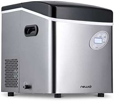 NewAir Portable Ice Maker 50 lb. Daily, 12 Cubes in Under 7 Minutes - Compact Countertop Design - 3 Size Bullet Shaped Ice - for Kitchen/Office/RV/Bar - Stainless Steel - AI-215SS