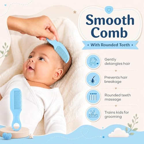 Image of StarAndDaisy baby grooming / care kit for new born baby , baby comb hair for new born boys & girls Hair Brush, Comb,Baby Nail Scissor,Baby Nail Cutter,nail cutter safety holder, Nail Filer for baby - Assort