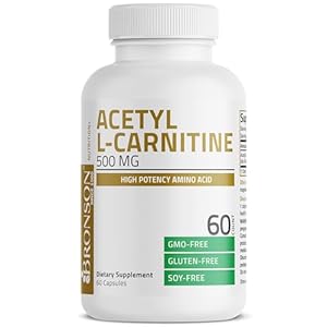 Bronson Acetyl L-Carnitine 500 MG High Potency Amino Acid Non-GMO, 60 Capsules