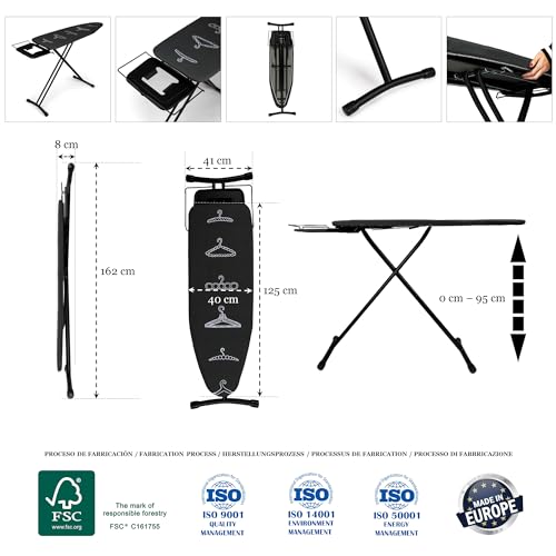 Tabla de Planchar StarVIP - Superficie 125x41 cm, Ligera, Plegable, Estable, Altura Regulable 95 cm, Patas Antideslizantes, Soporte plancha Retráctil, Funda Algodón 100%, Ideal Hogar, Fabricada Europa - imagen 3