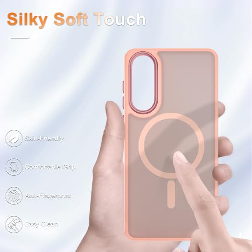 Image of YENAPOON for Samsung Galaxy S25 Edge Case, Matte Magnetic Case, Pink | Fit for Magsafe, Screen Protector Included, Translucent Frosted Slim Shockproof Protective Phone Cover