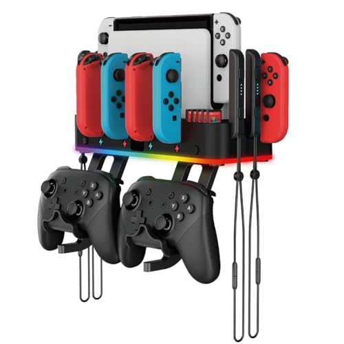 Suporte de montagem em parede para Switch/OLED, com caixa de armazenamento de Switch, 15 modos de il