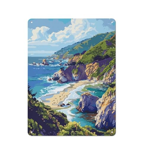 Pour Le Salon, California Coast Pixel Plaque En Métal Rétro 40x30cm, Pour Les Collectionneurs De Plaques Et De Déco Rétro