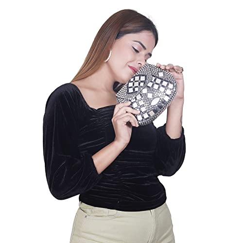 Image of Shakuntala Vintage Clutch - Metal Mosaic Stone & Shell Design Purse - Handmade Women's Handbag