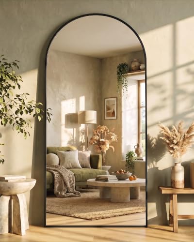 LadyNow Full Length Mirror, 81"x41" Oversized Floor Mirror Freestanding, Full Body Floor Standing Mirror with Stand, Hanging Mounted for Bedroom Living Room, Black, Arched Style