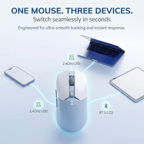 Image of Offbeat Ivy Wireless Gaming Mouse Bluetooth 5.2, 2.4GHz Triple Mode, Rechargeable 5000 DPI, 1000Hz Polling Rate, 6D Buttons, 600mAh Battery, Silent Click, Gaming Mouse for PC & Laptop - White Blue