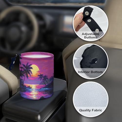 Image of Sea Sun Palm Car Trash Bin with Adjustable Buttons Car Garbage Can Multipurpose Car Storage Bag Collapsible Reusable