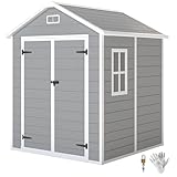 Outsunny Gerätehaus 2,4m², Wasserdicht Gartenhaus mit Boden Satteldach, 182x151x219/181 cm, Geräteschuppen mit Abschließbar Tür, Fenster, Fahrradgarage aus Kunststoff für Hinterhof, Garten, Grau