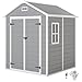Outsunny Gerätehaus 2,4m², Wasserdicht Gartenhaus mit Boden Satteldach, 182x151x219/181 cm, Geräteschuppen mit Abschließbar Tür, Fenster, Fahrradgarage aus Kunststoff für Hinterhof, Garten, Grau