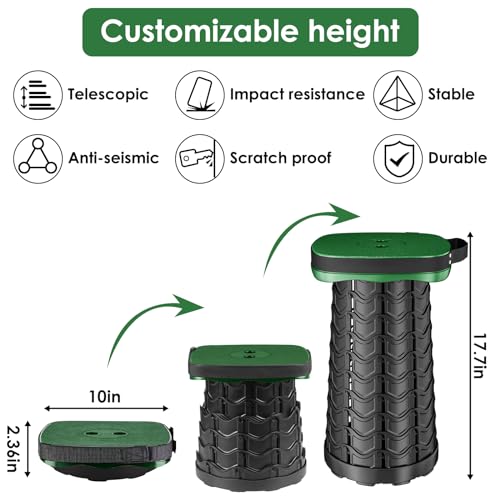 Image of aboutool Folding Camping Stool, Square Collapsible Portable Stool with Elastic Seat Cushion& Adjustable Nylon Bag, Sturdy Lightweight Telescoping Foldable,Max Load 485lb (Green)