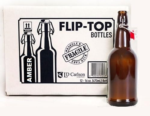 AMBER FLIP TOP GROLSCH BOTTLES LDC Brand Case of 12 16oz Glass Beugel with Swing Top Caps for Soda Cider Mead Beer