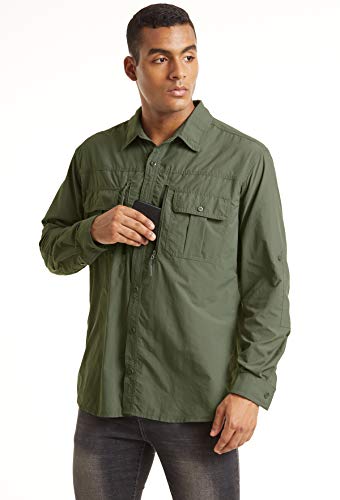 TACVASEN Fishing Shirt for Men, Long Sleeve Shirt Quick Dry Fit, Tactical Shirt Button Up, Work Shirt Lightweight Safari2