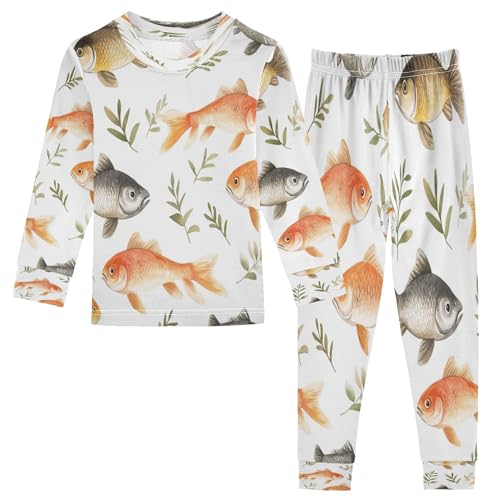 Vozoza Fish Watercolor Pajama Sets Long Sleeve Top with Pants Cotton Soft Sleepwear 2 Piece Pjs Set Size 5T Multicolor