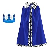JSTHHTT Capa de Rey Disfraz de Rey Reina, 2pcs Disfraz Medieval con Capa Corona, Terciopelo para Infantil Carnaval Cosplay Fiesta Escenario Halloween, Azul