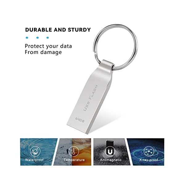 Kaulery USB Stick 64GB Wasserdicht Speicherstick 64GB Metall USB-Stick USB-Flash-Laufwerk mit Schlüsselbund für Computer… – Bild 8