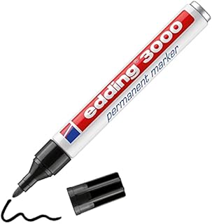 edding 3000 marker permanentny, czarny, 1 pisak, okrągła końcówka 1,5-3 mm, szybkoschnący marker permanentny, wodoodporny, odporny na ścieranie, do kartonu, tworzywa sztucznego, drewna, metalu