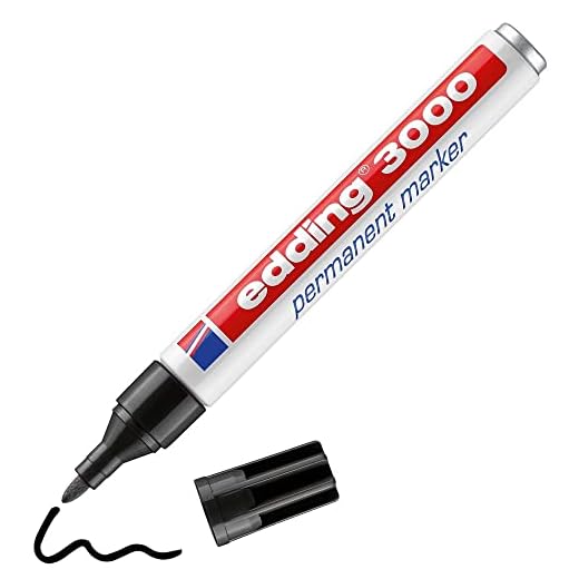 edding 3000 marcador permanente - negro - 1 rotulador - punta redonda 1,5-3 mm - indeleble de secado rápido - resistente al agua y a los borrones - cartón, plástico, madera, metal, tela