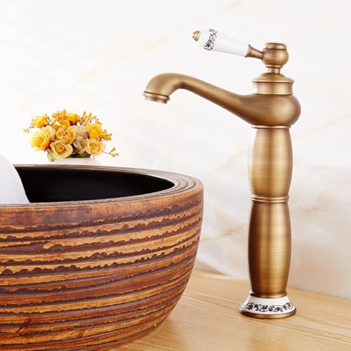 Mitigeur de salle de bain rétro en laiton doré et blanc avec double poignée haute