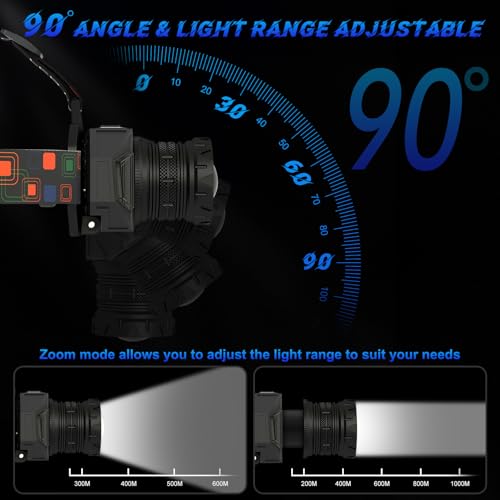 Linterna frontal potente LED con sensor y 9 modos de luz recargable ajustable a 90 grados 4