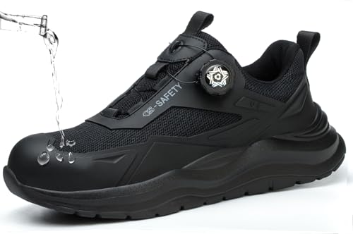 ZEPYFXIT Zapatos de Seguridad Hombre y Mujer Cómodos y Ligeros para Invierno Botas de Trabajo Impermeables con Punta Acero Antideslizante Zapatillas Seguridad Color Negro Talla 48 EU