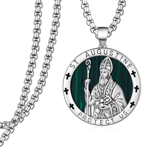 Saint Augustine Necklace 925 Sterling Silver St Augustine Pendant Necklace for Men Women Religious Gifts Religious Necklace