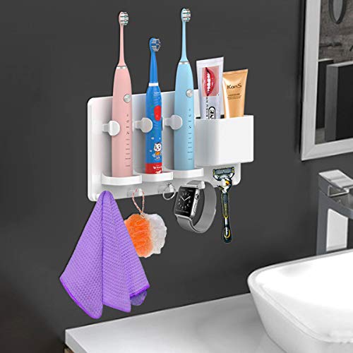 simpletome Zahnbürstenhalter Wandmontage elektrische Zahnbürste Einstellbarer Zahnpasta-Organizer Badezimmer-Halterung Aufbewahrungs-Set (Weiß) 5