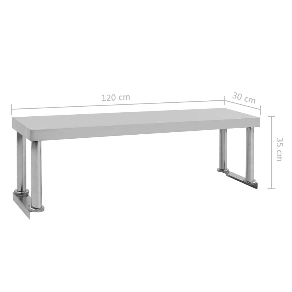 Tavolo da lavoro in acciaio inox con supporto, 120 x 60 x 120 cm, per gastronomia, cucina, ristorante, catering, grande cucina con ripiano e piedini regolabili