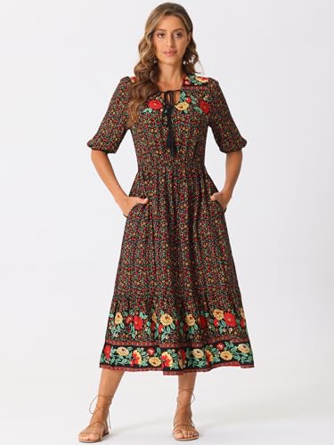 Robe midi bohème à col en V Allegra K avec cordon